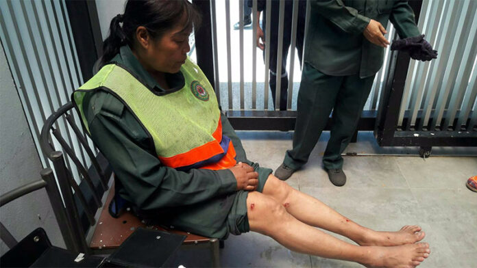 One of two street cleaners injured by a small bomb on Friday afternoon in front of UNESCO's offices in Bangkok.
