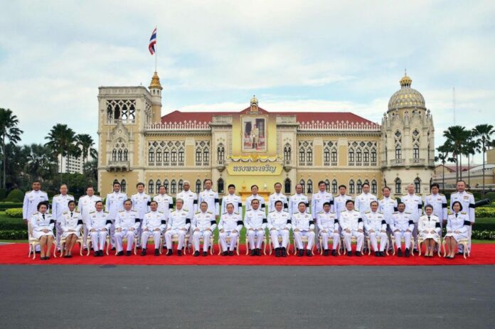 Cabinet members pose for a group photo Jan. 4, 2017, in front of Government House in Bangkok.