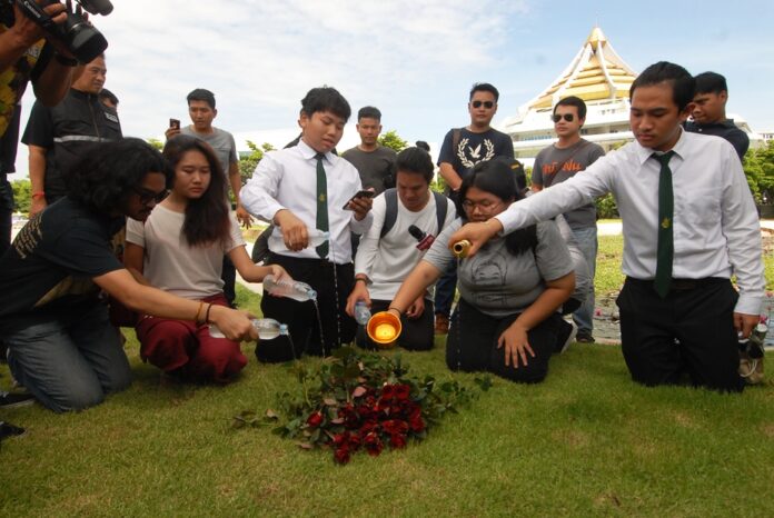 Student activists mark the 85th anniversary of the 1932 democratic revolt on June 24, 2017, in Bangkok. June 24 was designated National Day from 1940 to 1960.