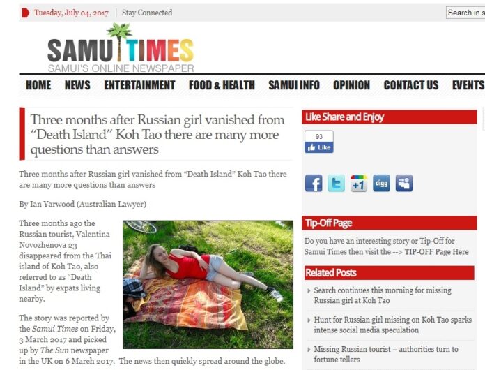 A screencap of Samui Times website