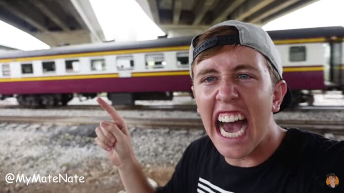 Nate Bartling points to a state train he will use to flatten coins. Image: Darkside Social / Facebook