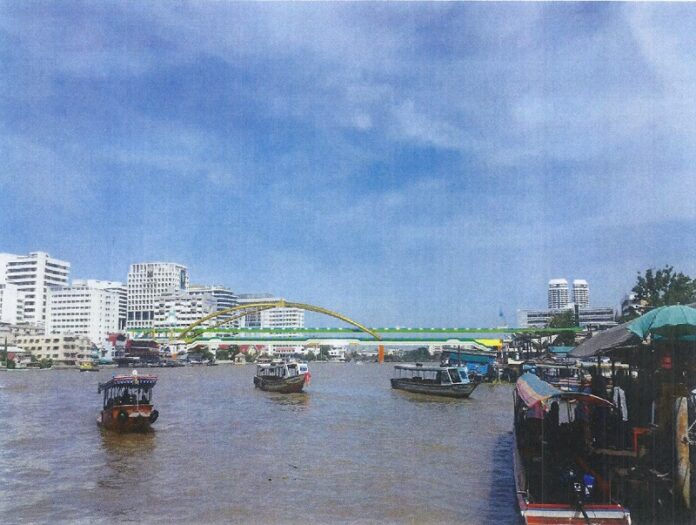 The rendering of two-floor footbridge across Chao Phraya river presented to the relevant government organizations in July 7. Image: Muenkaew Charutula Wachiratienchai