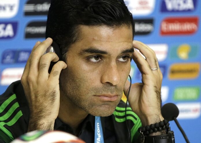 Mexico's soccer team captain Rafael Marquez attends a news conference before training for the World Cup in 2014 in the Arena das Dunas in Natal, Brazil. Photo: Sergei Grits / Associated Press