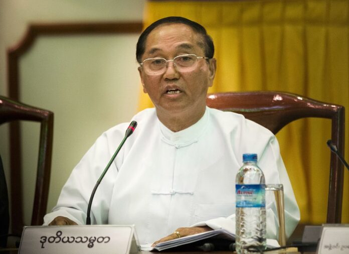 Myanmar Vice President Myint Swe, chairman of Maungdaw Investigation Commission, talks to journalists during a press conference of their final report on Rakhine state investigation Sunday at a government guest house. Photo: Thein Zaw / Associated Press