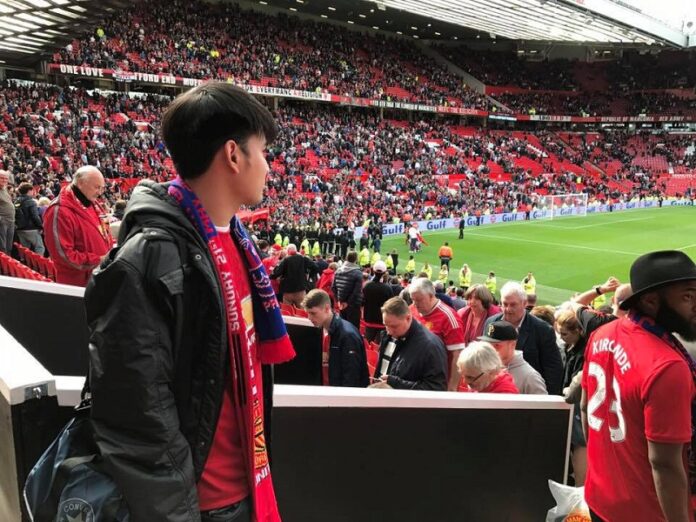 Patipat Chan-ocha attends a football match in the United Kingdom in a photo posted online May 22. Photo: Patipat Chan-ocha / Facebook