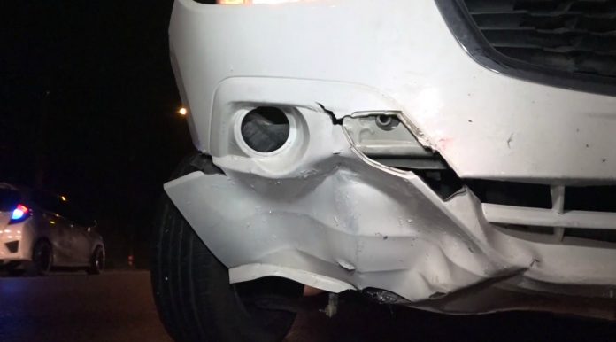 Damage sustained to the SUV belonging to Oleg Belikov in a Sunday night accident on Koh Samui. Two German students were killed.