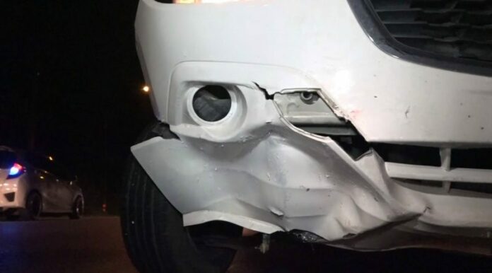 Damage sustained to the SUV belonging to Oleg Belikov in a Sunday night accident on Koh Samui. Two German students were killed.