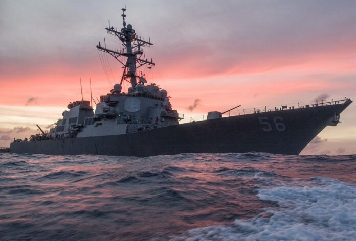 The USS John S. McCain conducts a patrol in January in the South China Sea while supporting security efforts in the region. Photo: James Vazquez / Associated Press