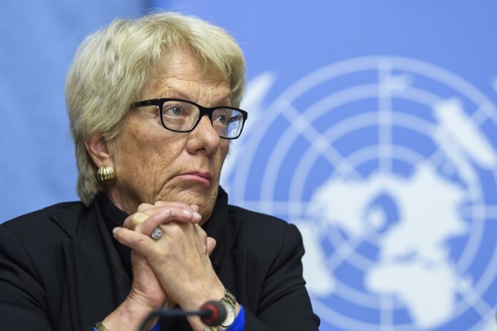 Carla del Ponte, Member of the Independent Commission of Inquiry on the Syrian Arab Republic, attends a press conference in March at the European headquarters of the United Nations in Geneva, Switzerland. Photo: Martial Trezzini / Associated Press