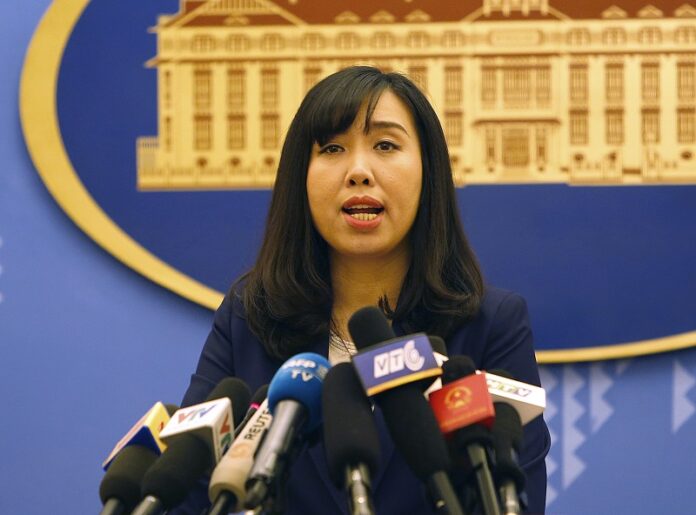 Vietnamese Foreign Ministry spokeswoman Le Thi Thu Hang speaks to reporters Thursday during a regular press briefing in Hanoi, Vietnam. Photo: Tran Van Minh / Associated Press