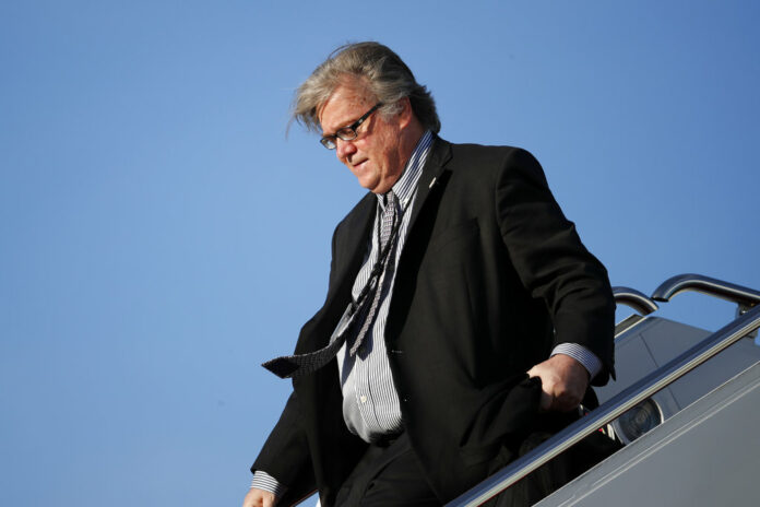 Former White House chief strategist Steve Bannon steps off Air Force One April 9, 2017, at Andrews Air Force Base in Maryland. Photo: Alex Brandon / Associated Press