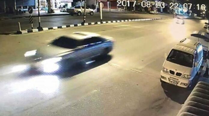 A vehicle authorities believe was carrying former Prime Minister Yingluck Shinawatra on Aug. 23 in a still image from a security camera in Aranyaprathet, Sa Kaeo province.