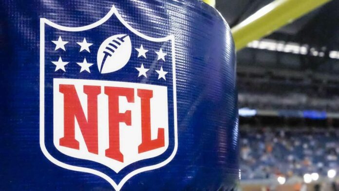 FILE - This Aug. 9, 2014 file photo shows an NFL logo on a goal post padding before a preseason NFL football game between the Detroit Lions and the Cleveland Browns at Ford Field in Detroit. Photo: Rick Osentoski / Associated Press