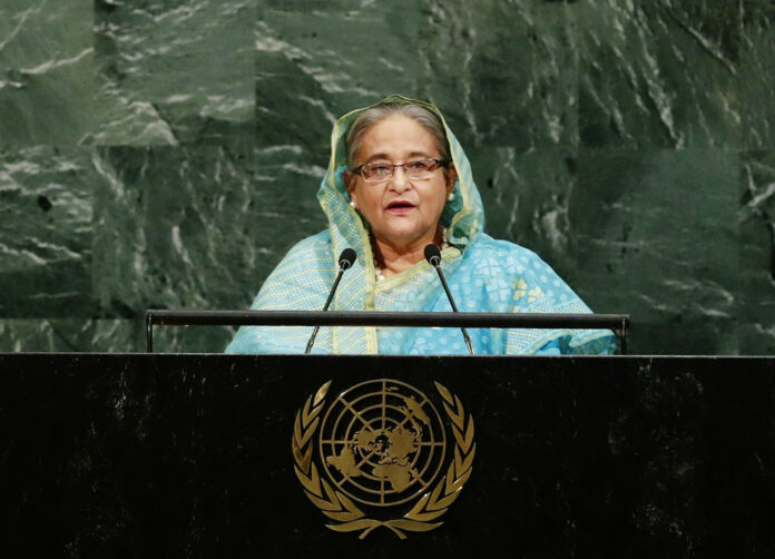 Bangladesh Prime Minister Sheikh Hasina addresses the United Nations General Assembly, Thursday, Sept. 21, 2017, at the U.N. headquarters. Photo: Frank Franklin II / Associated Press