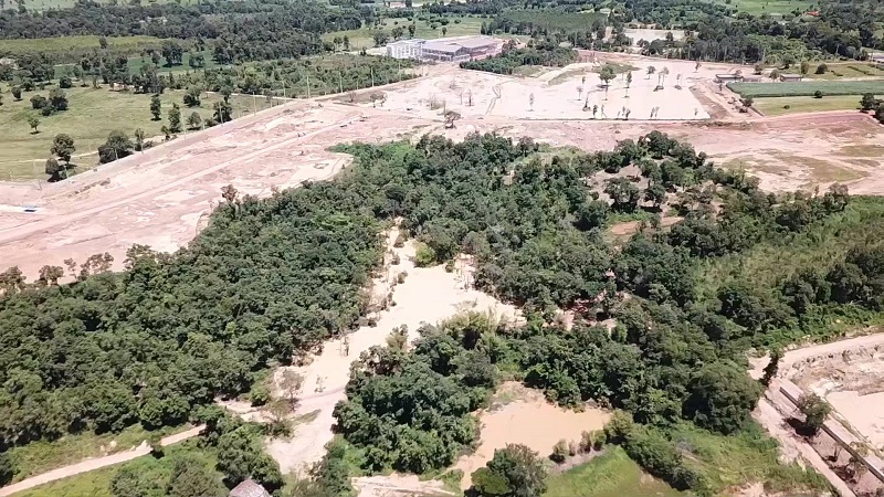 The disputed area where a Red Bull plant can be seen under construction Monday in Khon Kaen province.