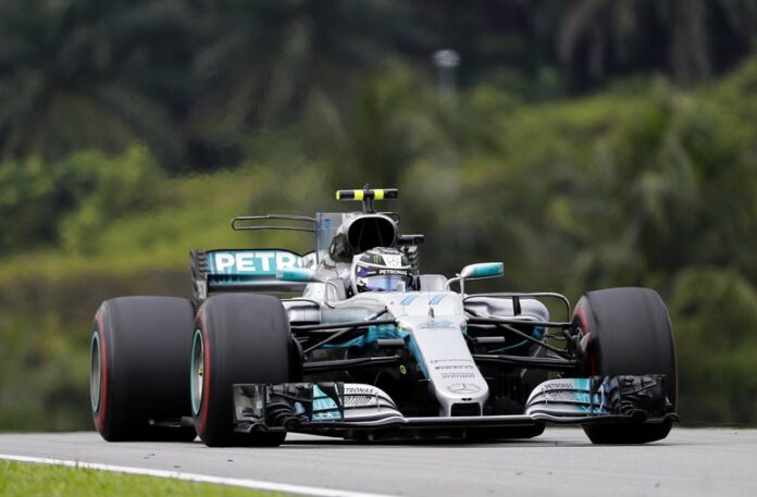 Mercedes driver Valtteri Bottas of Finland steers his car during the Malaysian Formula One Grand Prix at the Sepang International Circuit Sunday in Sepang, Malaysia. Photo: Vincent Thian / Associated Press