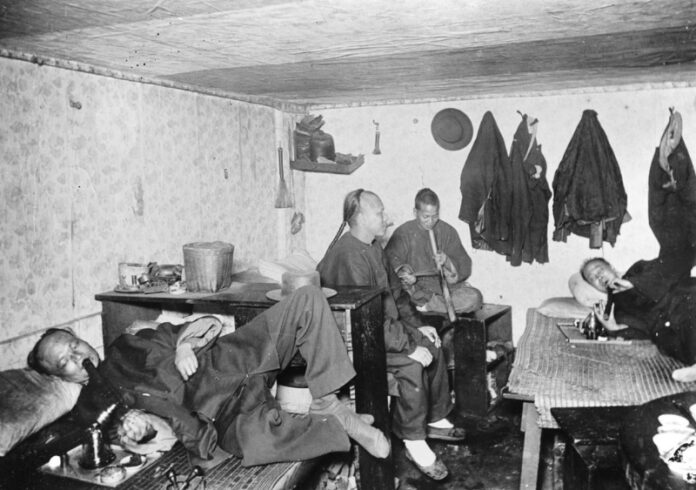 Chinese Americans in an opium den. Rev. Frederick Masters, a 19th century Methodist missionary, described opium dens in San Francisco as dark, fumy basements “sepulcher-like in their silence save for the sputtering of opium pipes or the heavy breathing of their sleeping victims.” Photo: Associated Press