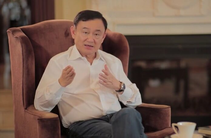 A screencap of Thaksin Shinawatra taken from his Facebook video in July 2016