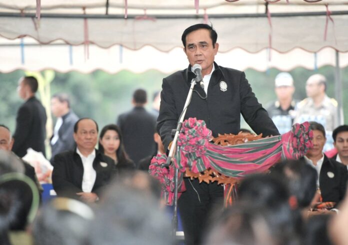 Junta chairman Prayuth Chan-ocha addresses a crowd in Khon Kaen on Tuesday
