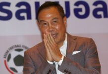 Former Top Cop Grilled Over Brothel Owner’s Loan Football Association of Thailand President Somyot Poompanmuang gives a wai after a press conference in November in Bangkok. Photo: Sakchai Lalit / Associated Press