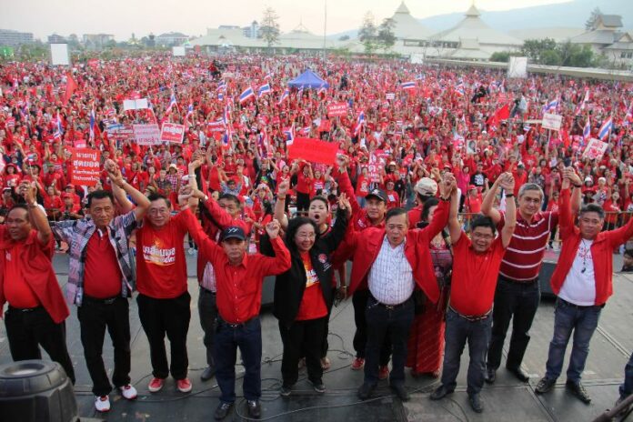 Redshirt supporters rally in Chiang Mai province on March 8, 2014