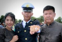 Cadet Death: Little Progress in Police Inquiry Pakapong Tanyakan poses in a photo on Aug. 16 with his parents at the Armed Forces Academies Preparatory School in Nakhon Nayok province. Image: Sukanya Tanyakan / Facebook