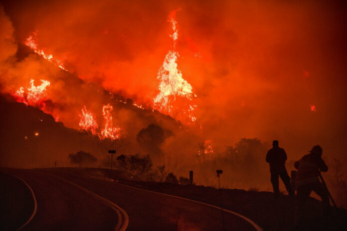 The Thomas fire burns through Los Padres National Forest near Ojai on Friday. Photo: Noah Berger / Associated Press