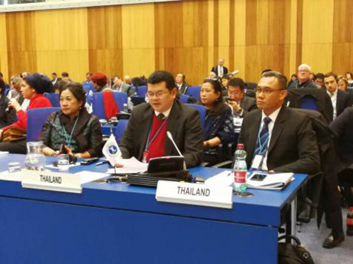 Thailand's ambassador to the United Nations Sek Wannamethee, at center, with the Thai delegation in Geneva in a file photo released Tuesday. Photo: ThaiEmbassy.org