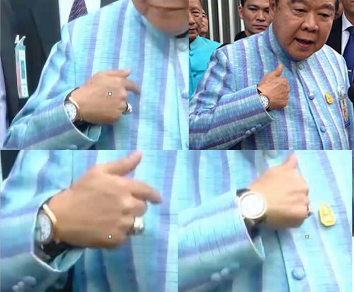 A photo posted in January 218 to the CSI LA Facebook page showing what appeared to be another fine watch worn by Deputy Prime Minister Prawit Wongsuwan in October 2016 when he was under fire for an expensive taxpayer-funded flight to Hawaii. Original image: Independent News Network / CSI LA Facebook