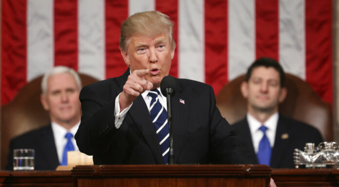 US President Donald Trump addresses a joint session of Congress in February 2017 on Capitol Hill in Washington. Photo: Jim Lo Scalzo / Associated Press