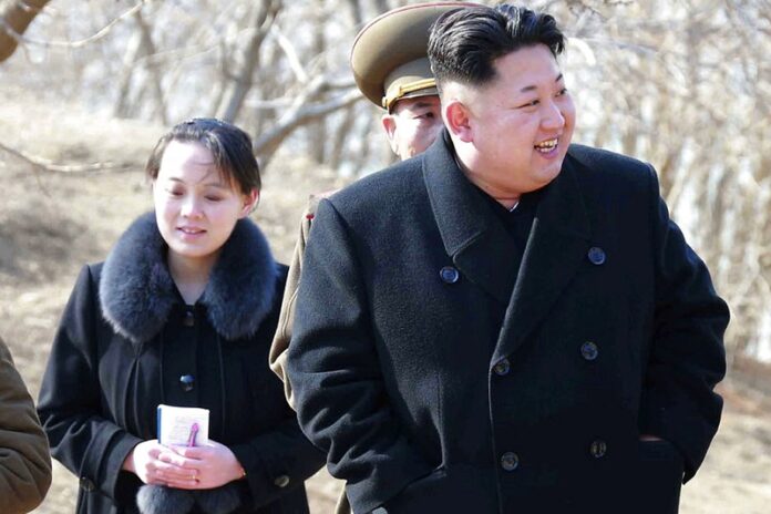 North Korean leader Kim Jong Un and his sister Kim Yo Jong, left, during their visit to a military unit in 2015 in North Korea. Photo: Associated Press