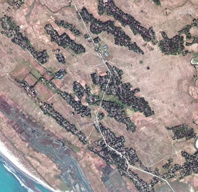 This Dec. 20, 2017, satellite image provided by DigitalGlobe, shows the village of Zone Kar Yar, about 24 kilometers (15 miles) southeast of Maungdaw, Rakhine state, Myanmar. Satellite images of Myanmar’s troubled Rakhine state, released to The Associated Press by Colorado-based DigitalGlobe on Friday, Feb. 23, 2018, show that dozens of empty villages and hamlets have been completely leveled by authorities in recent weeks, far more than previously reported. Photo: Associated Press