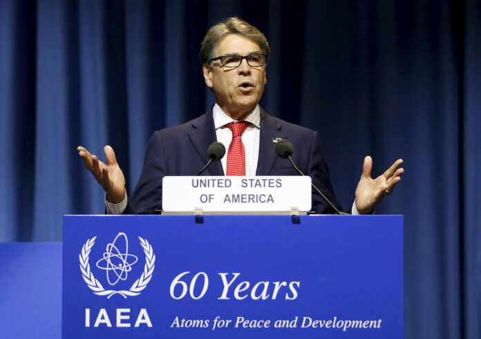 U.S. Energy Secretary Rick Perry delivers a speech during the general conference of the International Atomic Energy Agency, IAEA, in September in Vienna, Austria. Photo: Ronald Zak / Associated Press