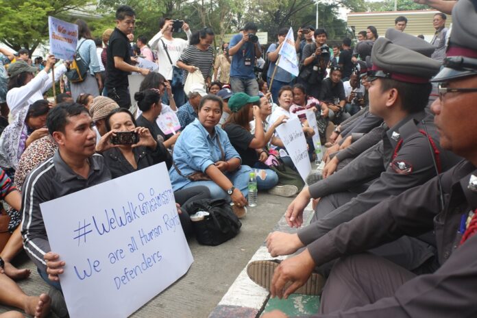 Members of the People Go Network face off with police in Pathum Thani province on Jan. 31.