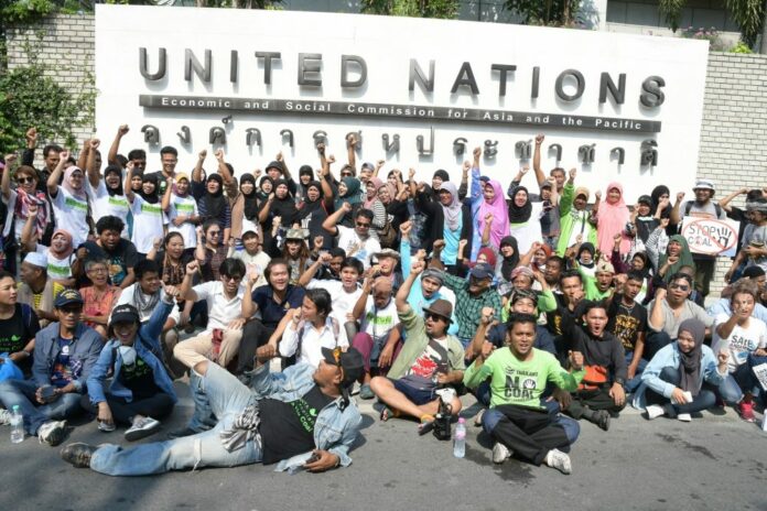 Protesters Tuesday in front of the United Nation headquarters.