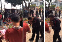 Cops Getting Envelopes of Cash May Not be Bribery: Police Still images from a copy of the original video showing police officers receive red envelopes with 500 baht for Chinese New Year. Image: Hotline overalls / YouTube