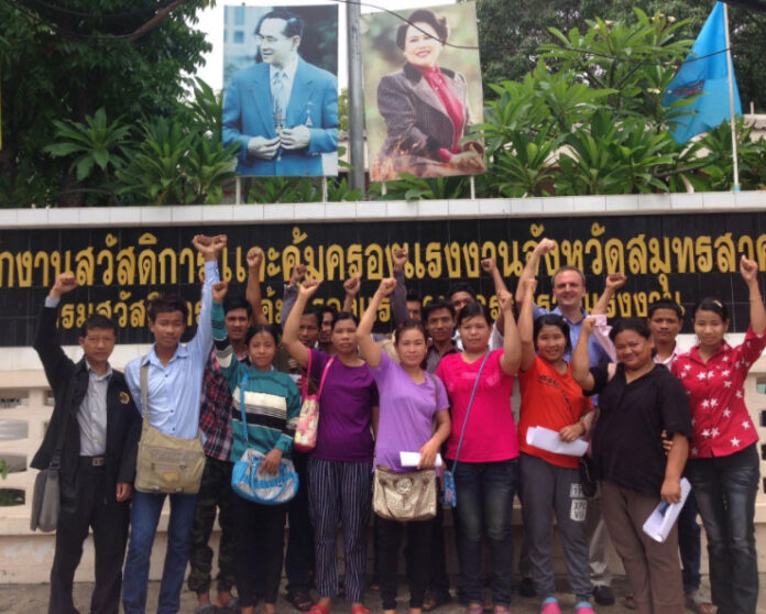 An undated photo of former Thammakaset chicken farm workers. Photo: Andy Hall / Twitter