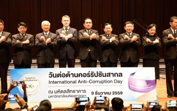 Junta chairman Prayuth Chan-ocha and government officials attend a Dec. 9, 2016, event marking International Anti-Corruption Day in Bangkok