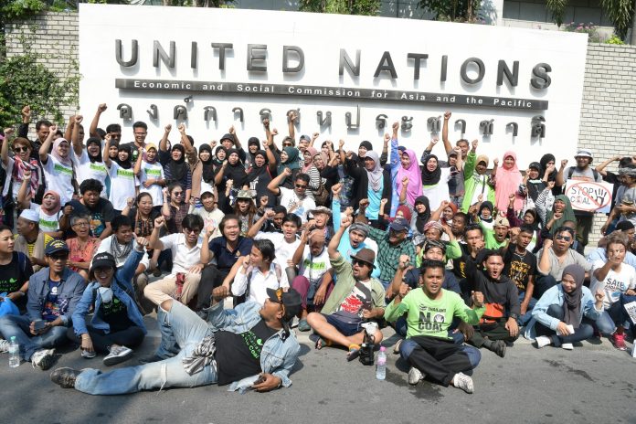 Protesters Tuesday in front of the United Nation headquarters.