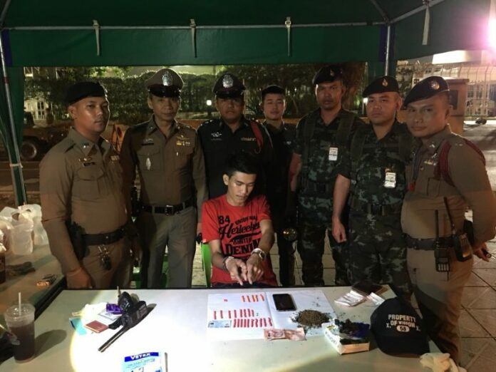Pittawat Chanthong, 19, points to the yaa baa he was arrested with Wednesday morning.