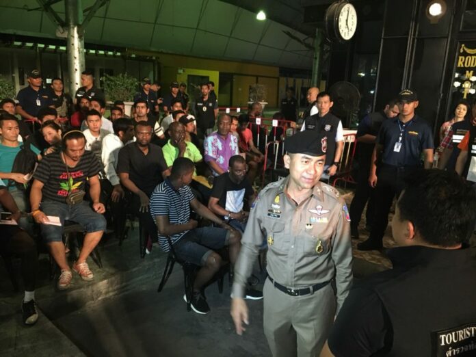 Police arrest more than 140 foreigners on early Friday at the Train Night Market Ratchada.