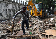 From BTS Meltdown to Pigeon Pogroms, This Was Bangkok in 2018 A man carries a cat April 25 out of the wreckage of Pom Mahakan.