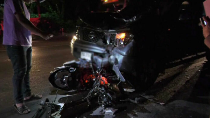 A motorcyclist was killed after crashing into a truck Monday night in Sisaket province.