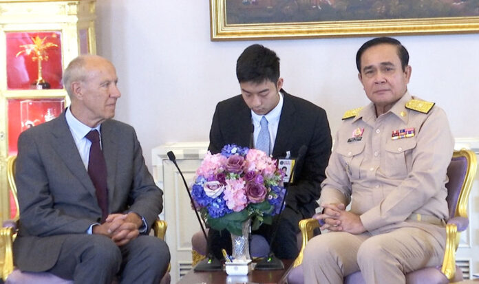 World Intellectual Property Organization head Francis Gurry, at left, meets Monday with Gen. Prayuth Chan-ocha, at right, Monday at Government House in Bangkok.