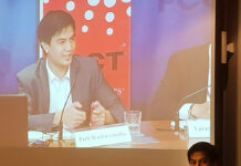 Past Looms Large Over Thailand’s Political ‘Future’ Parit Wacharasindhu of the Democrat Party speaks in Bangkok on Wednesday evening at the Foreign Correspondents' Club of Thailand.