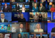 Voranai: Partisan News is Fake News Montage from a video produced by Deadspin.com of a US media chain's recent decision to run identical statements read by its anchors on all of its hundreds of channels. Image: Deadspin
