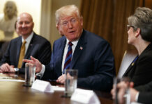 Trump Flips on TPP, Weighs Rejoining Pacific Trade Deal Gov. Pete Ricketts, R-Neb., left, listens as President Donald Trump speaks to Sen. Joni Ernst, R-Iowa, during a meeting with governors and lawmakers in the Cabinet Room of the White House, on Thursday. Photo: Evan Vucci / Associated Press