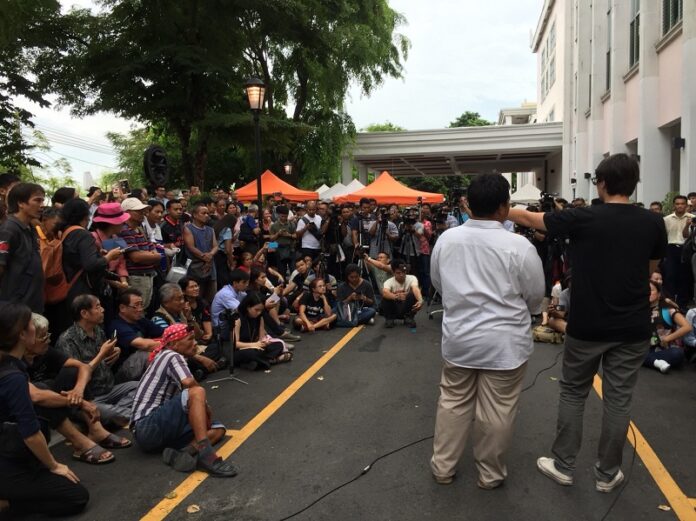 Protesters Monday at Thammasat University.