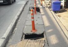Drain Fall: 42 Stitches Later, Pregnant Woman Wants Answers File photo of a poorly covered hazard in Bangkok’s Bang Phli district. Photo: Thailand Footpath / Facebook