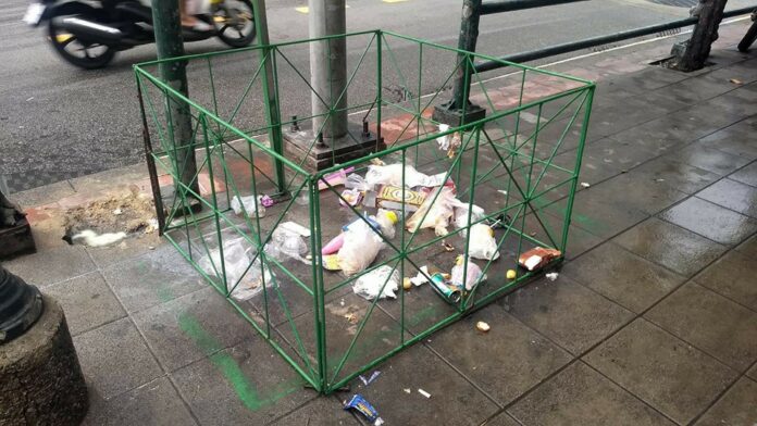 A trash cage near the Pratunam area in Bangkok, posted Thursday.